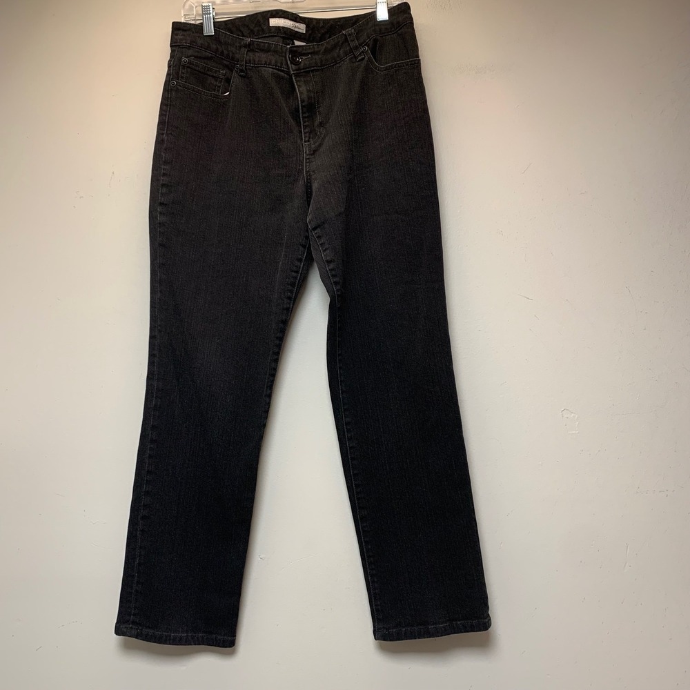 Chico's Platinum Straight Leg Jeans Women Size 2 Short Black Excellent Stretch